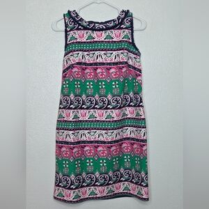 Talbots Sleeveless Shift Dress Striped Paisley Print Fringe Detail Women's 6P